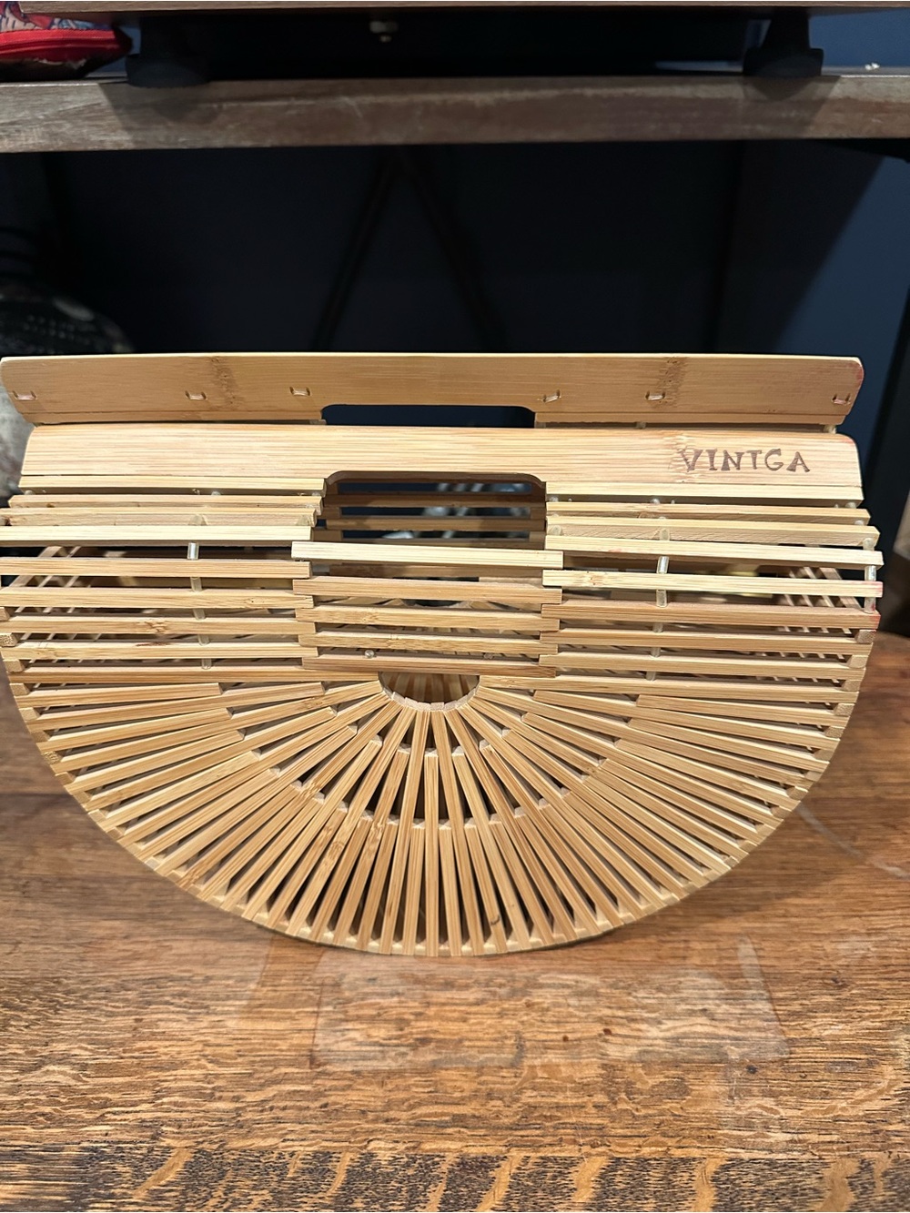 VIntga Natural Bamboo Half-Moon Clutch